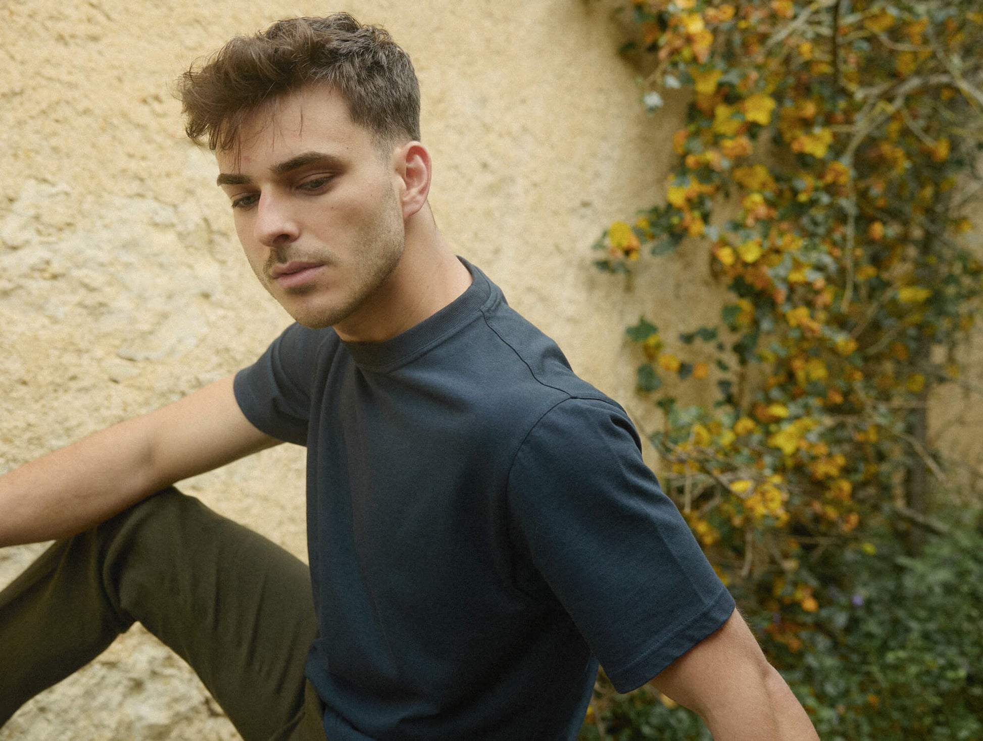 Pétrone T-shirt manches courtes coton bio tencel bleu marine homme#couleur_bleu-marine