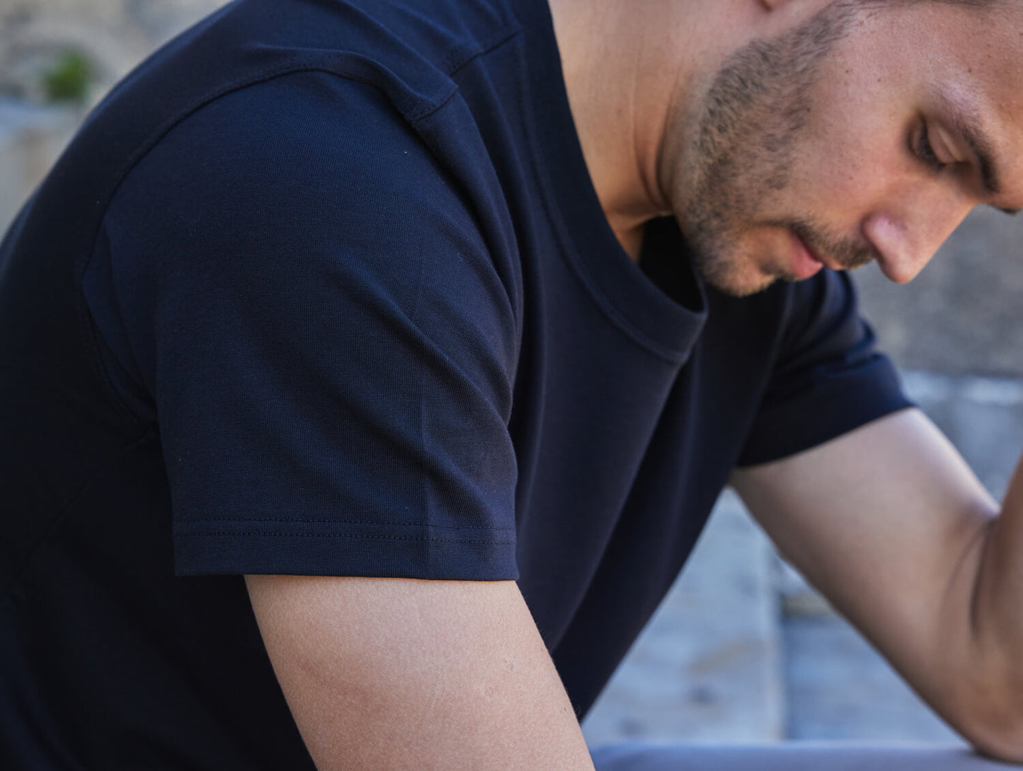 Pétrone T-shirt manches courtes coton pima micromodal bleu marine homme#couleur_bleu-marine