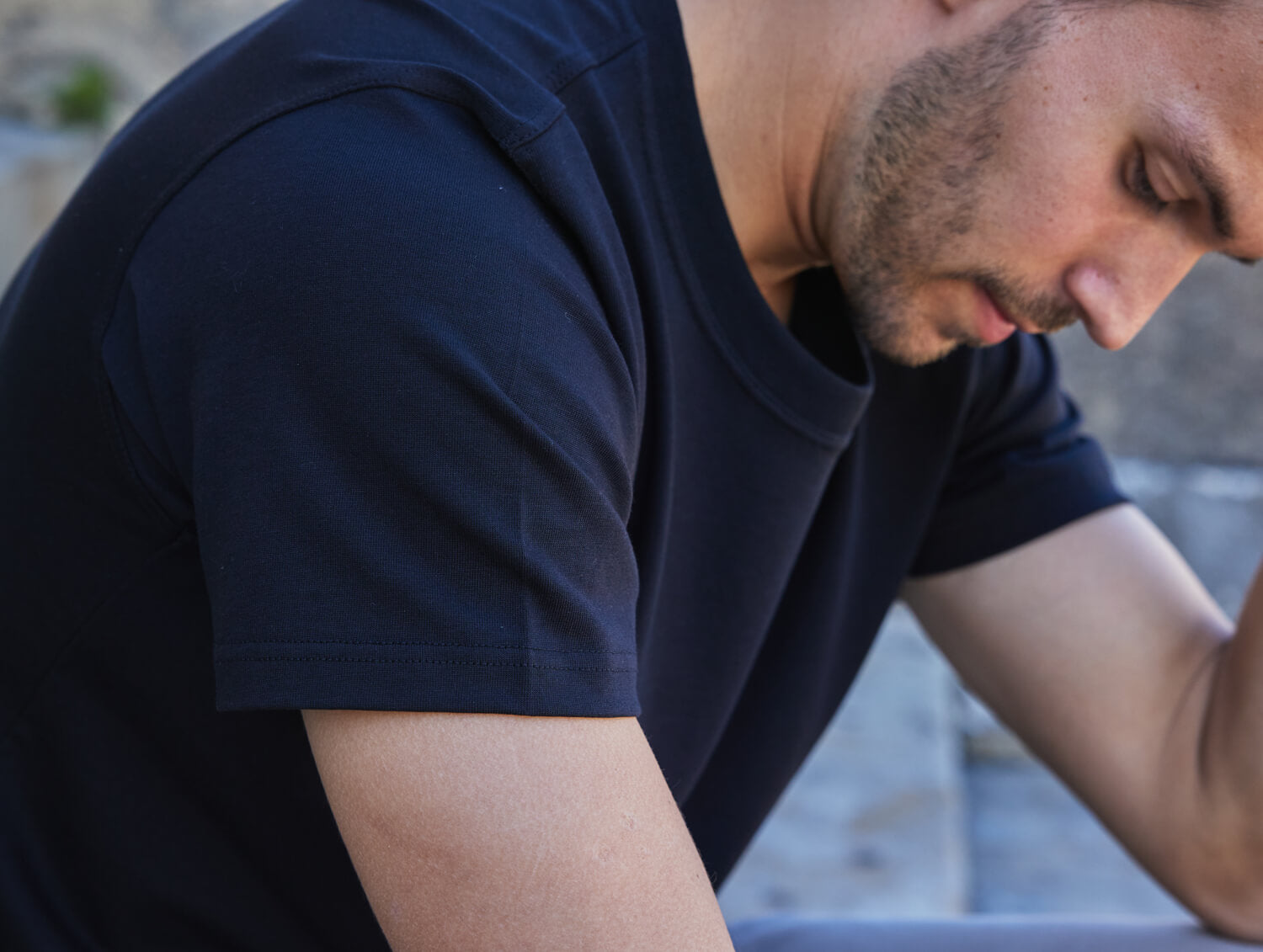 Pétrone T-shirt manches courtes coton pima micromodal bleu marine homme#couleur_bleu-marine