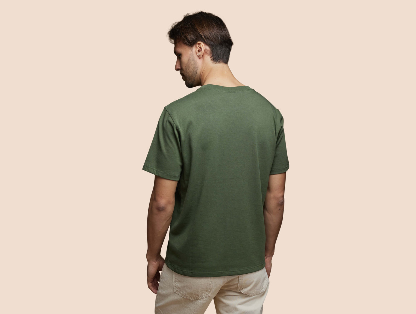 Pétrone T-shirt manches courtes coton pima micromodal vert kaki homme#couleur_vert-kaki