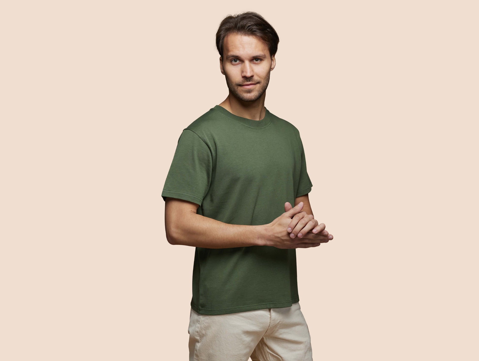Pétrone T-shirt manches courtes coton pima micromodal vert kaki homme#couleur_vert-kaki