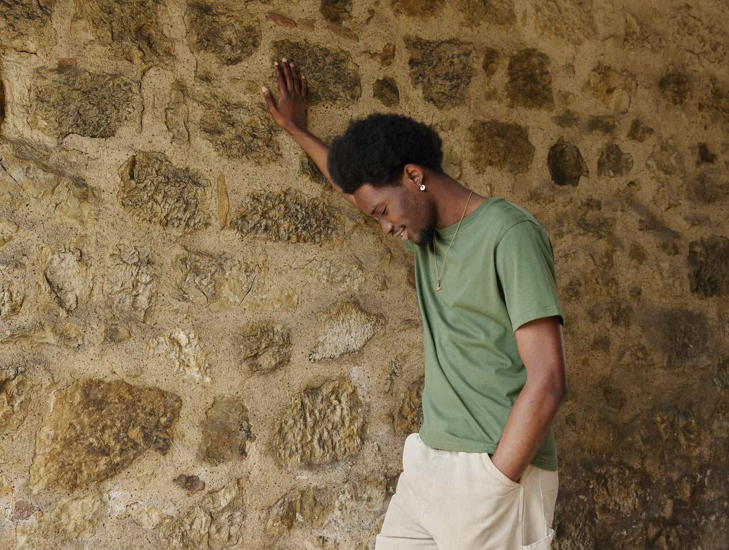 Pétrone T-shirt manches courtes coton biologique tencel vert kaki homme#couleur_vert-kaki