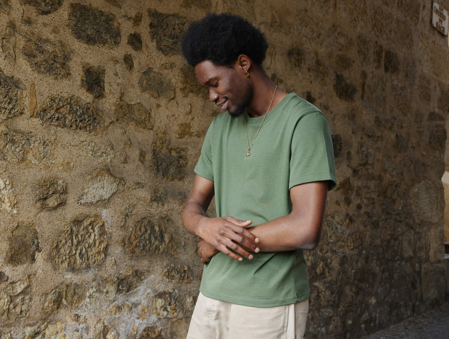 Pétrone T-shirt manches courtes coton biologique tencel vert kaki homme#couleur_vert-kaki