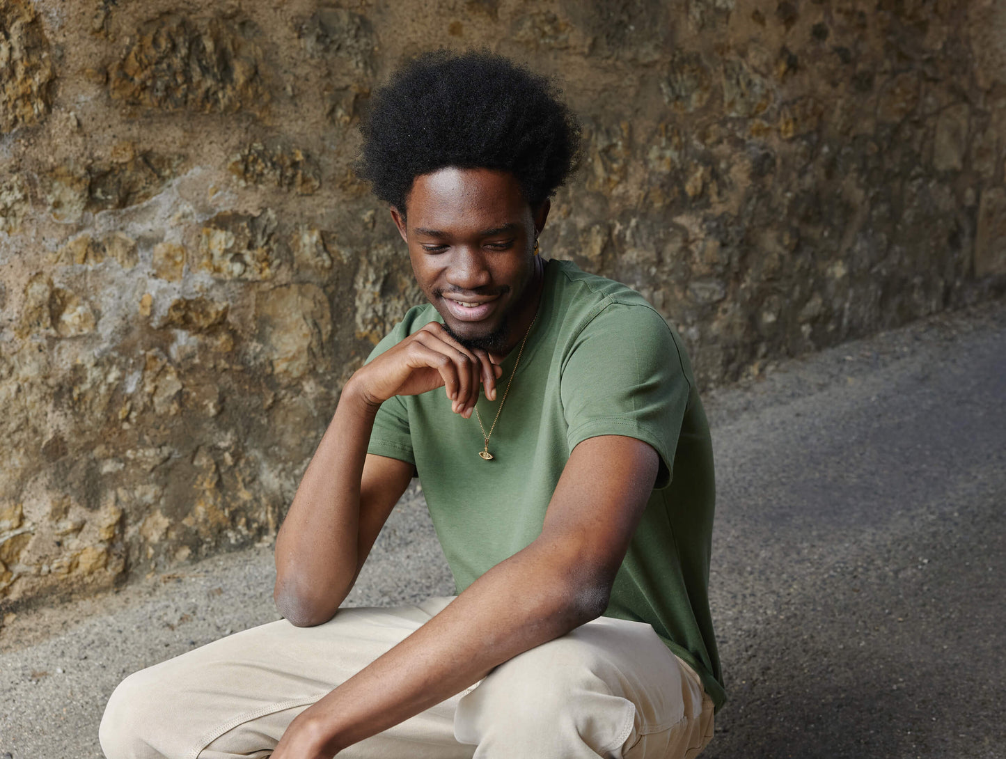 Pétrone T-shirt manches courtes coton biologique tencel vert kaki homme#couleur_vert-kaki